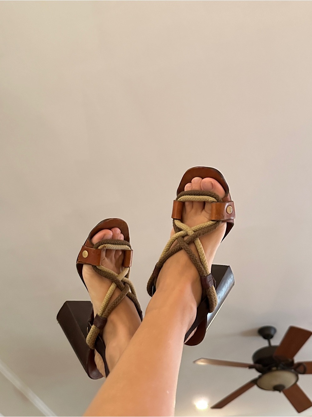Miu Miu Brown Leather Rope Block Heel Sandals